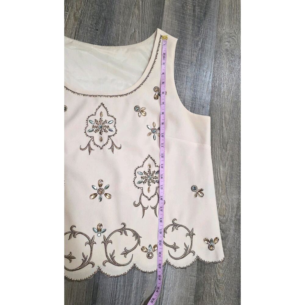 Crystal And Embroidered Embellished Ivory Tank Top Womens L/XL Dress Shirt - Picture 7 of 7